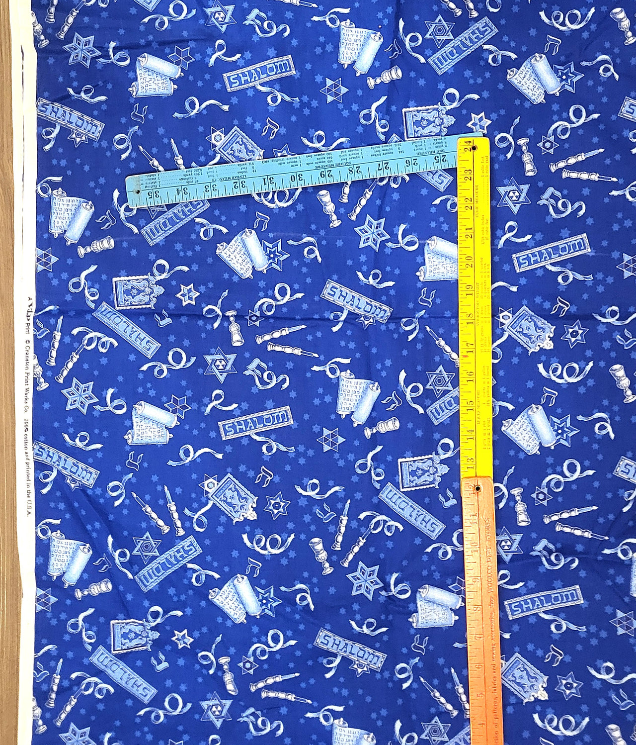 Stunning Judaica cotton sew quilt fabric BHY x 45" w Torah Star David Kiddush+