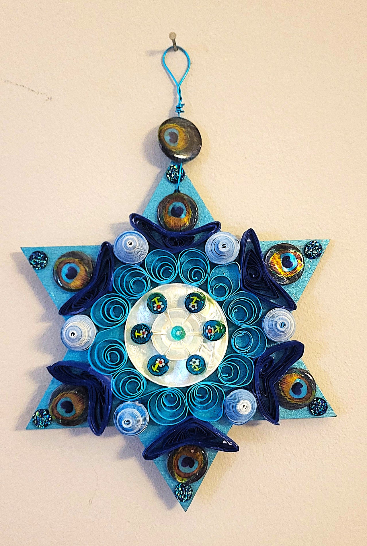 Quilled Mother of Pearl Star of David Amulet
