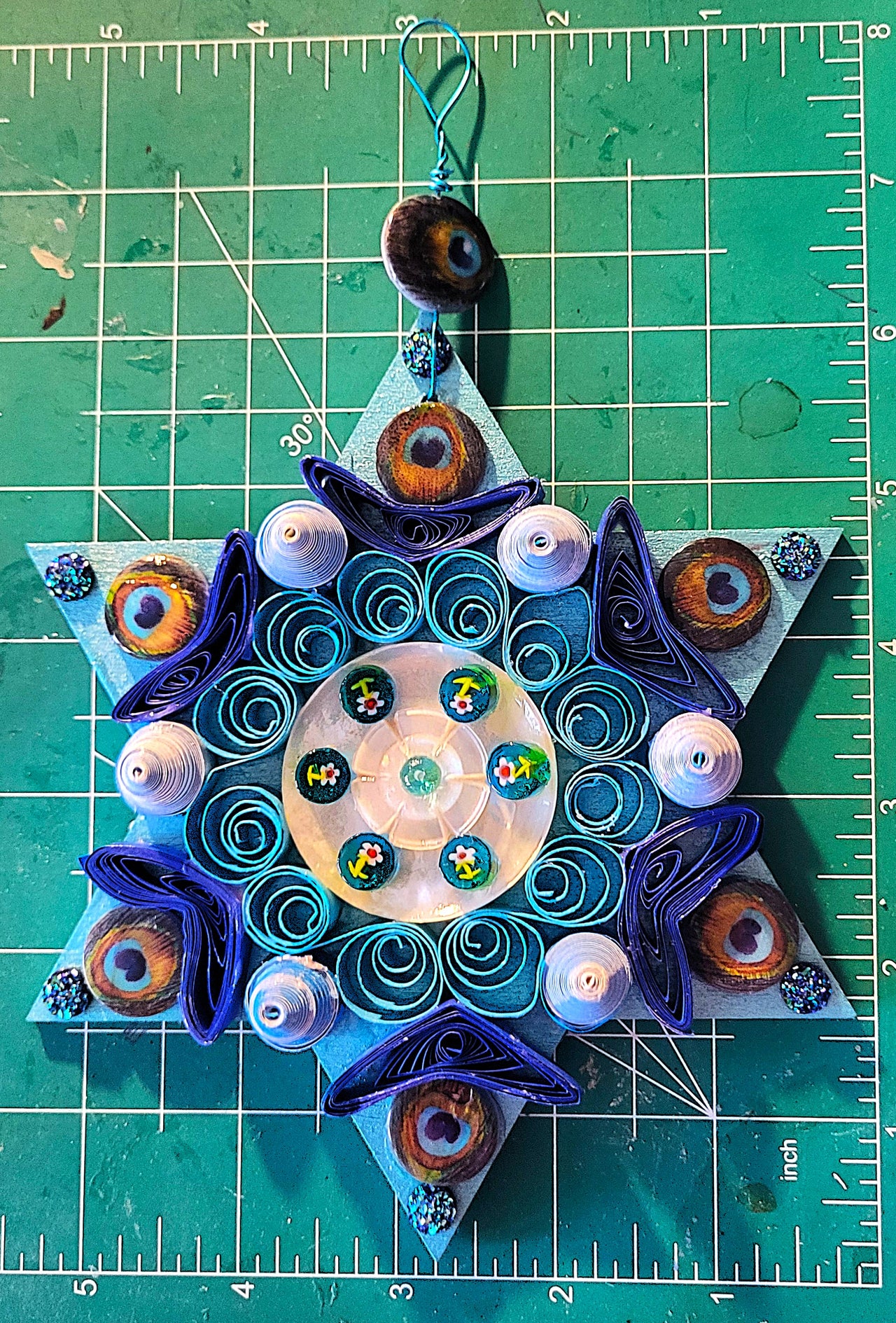 Quilled Mother of Pearl Star of David Amulet