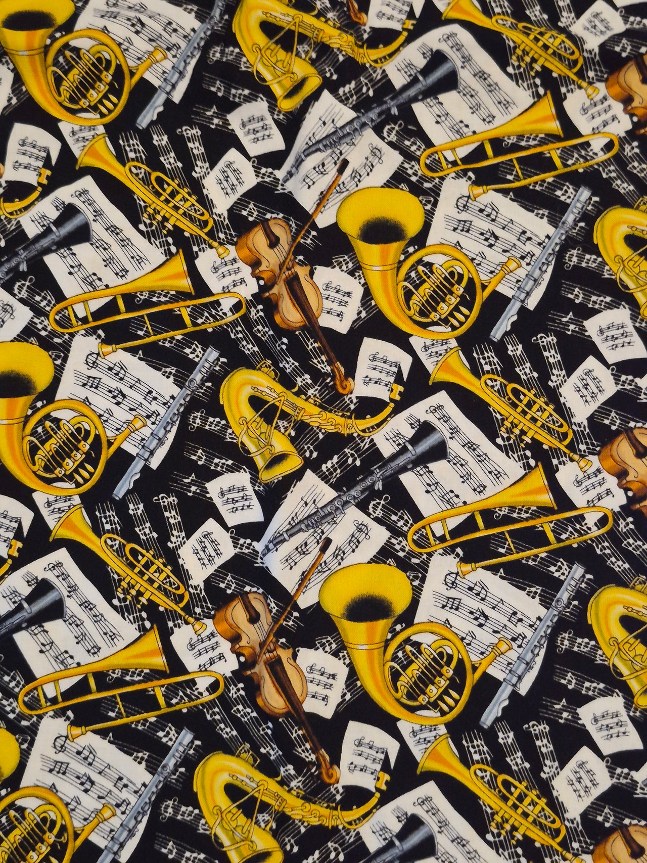 Symphony musical instruments cotton sew quilt fabric bhy x 44"w sheet music OOP