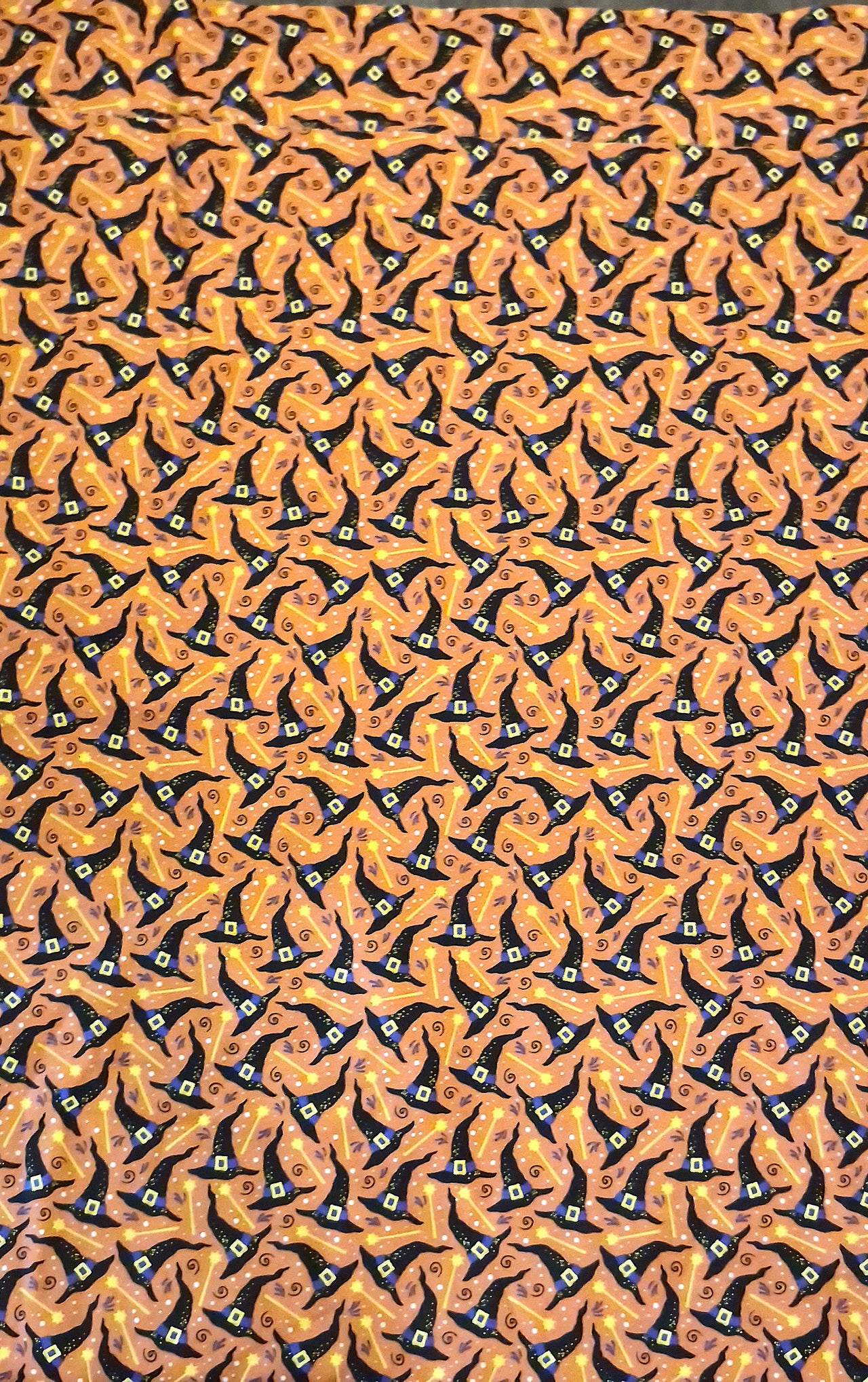 Black purple Witches hats wands Halloween cotton sew quilt fabric bhy x 45" w