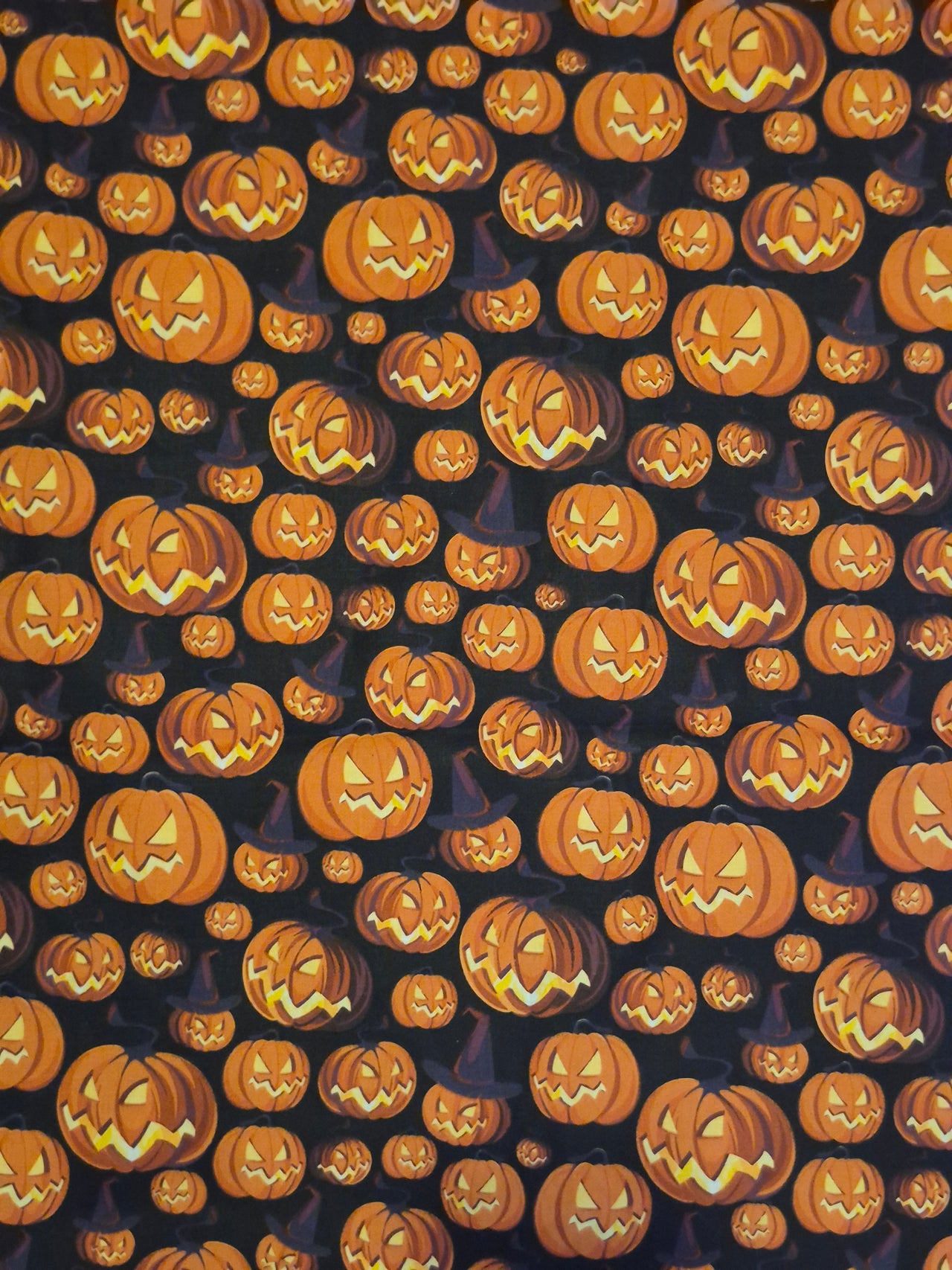 Halloween Jack O Lanterns cotton sew quilt fabric bhy x 44"w black orange yellow