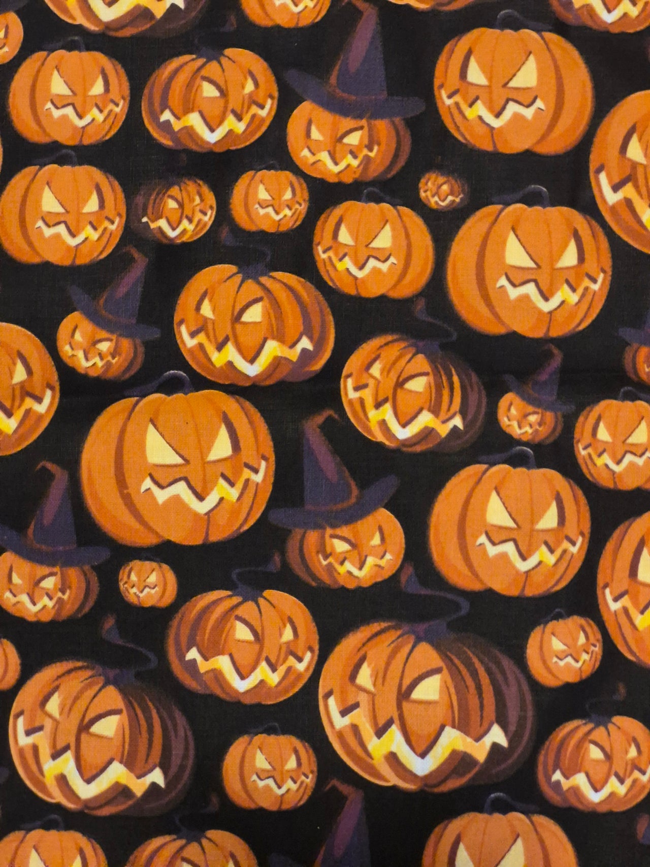 Halloween Jack O Lanterns cotton sew quilt fabric bhy x 44"w black orange yellow
