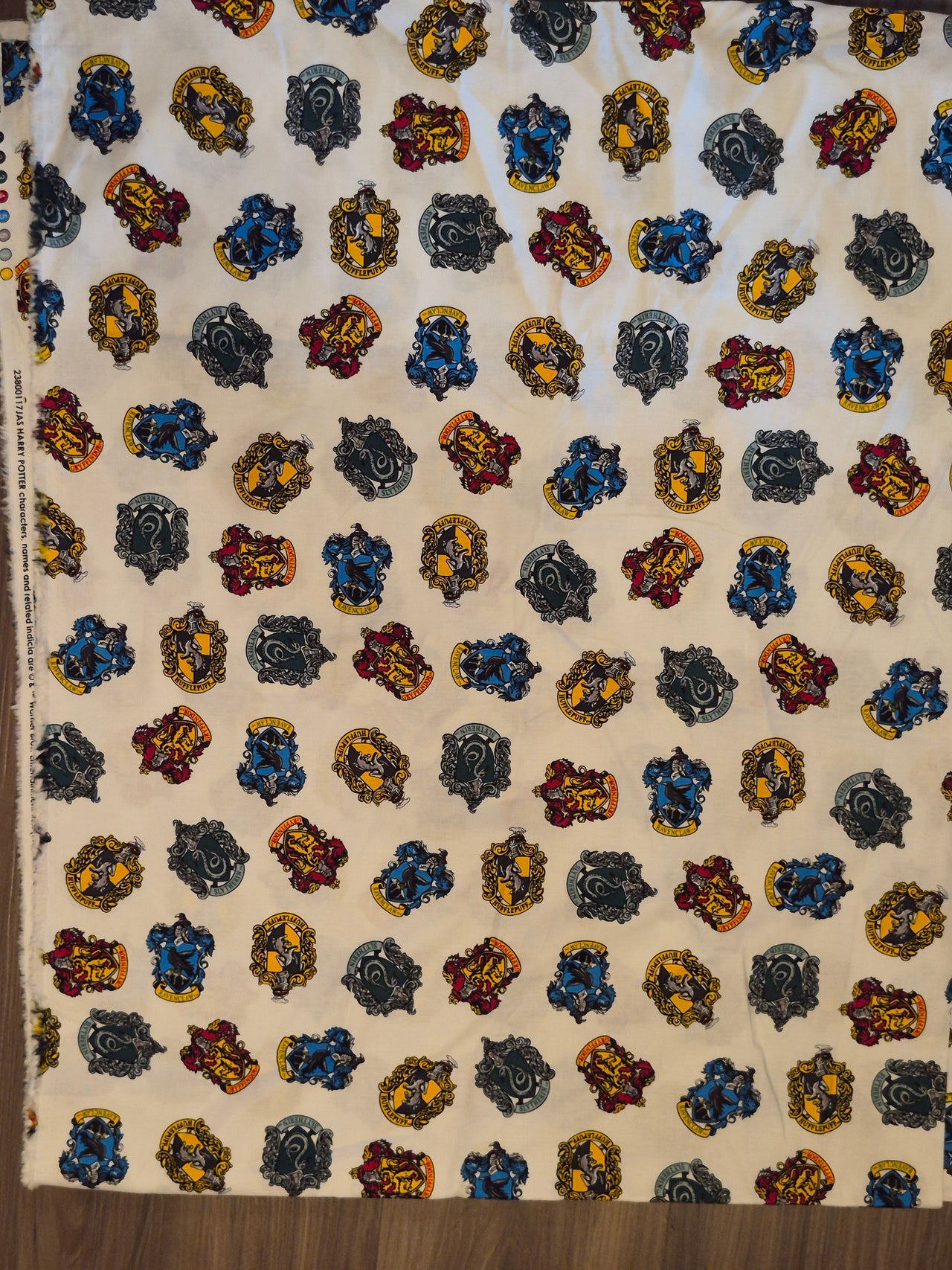 Harry Potter Hogwarts houses symbols logos cotton sew quilt fabric BHY x 44" w