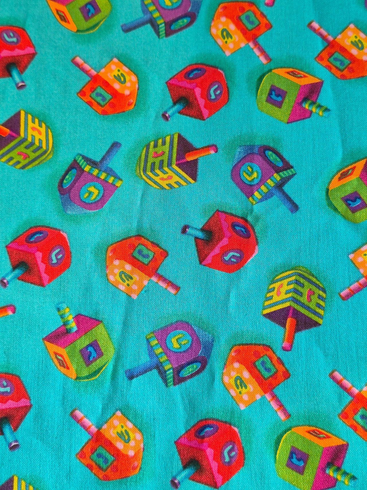 Colorful Dreidels Hanukkah cotton sew quilt fabric BHY x 44"w Judaica Holiday