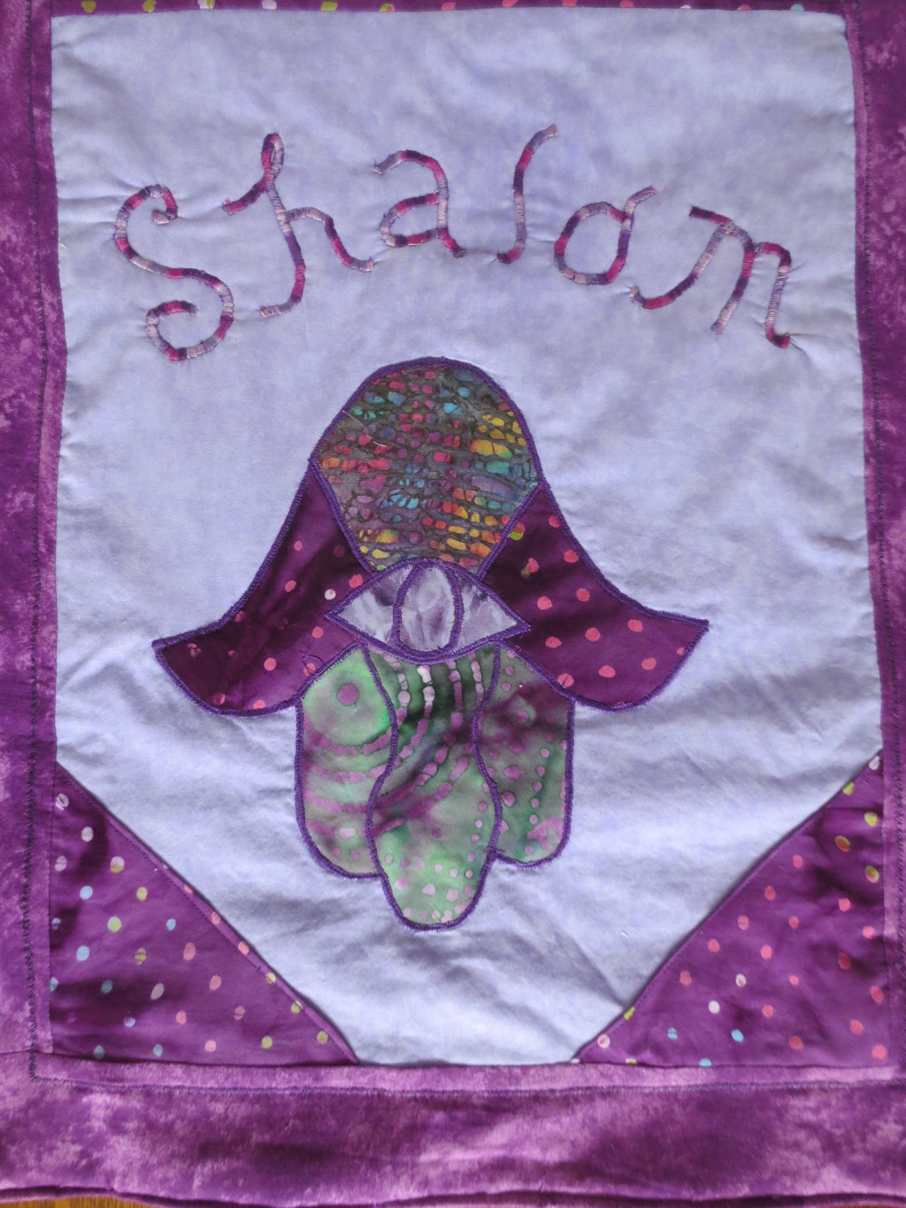 Shalom Hamsa evil eye all purples quilted wall hanging