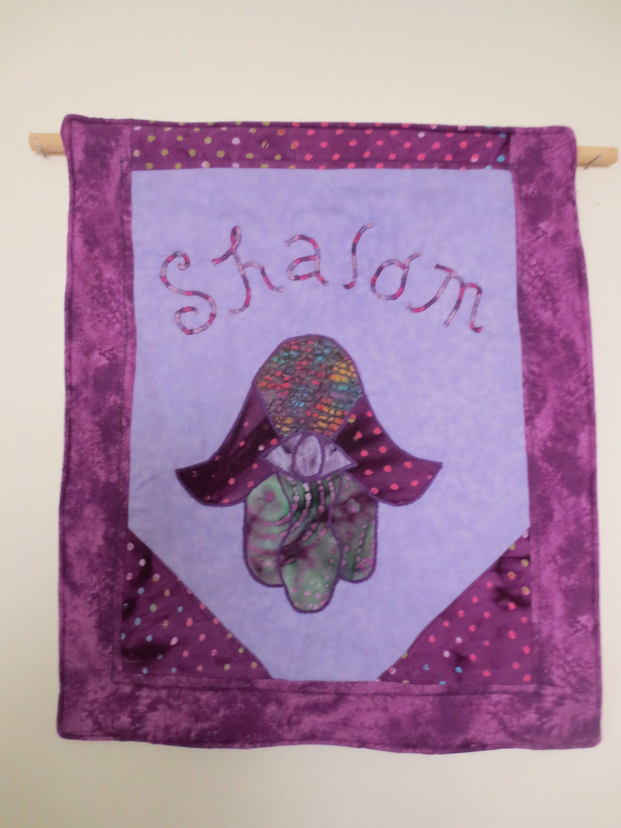 Shalom Hamsa evil eye all purples quilted wall hanging