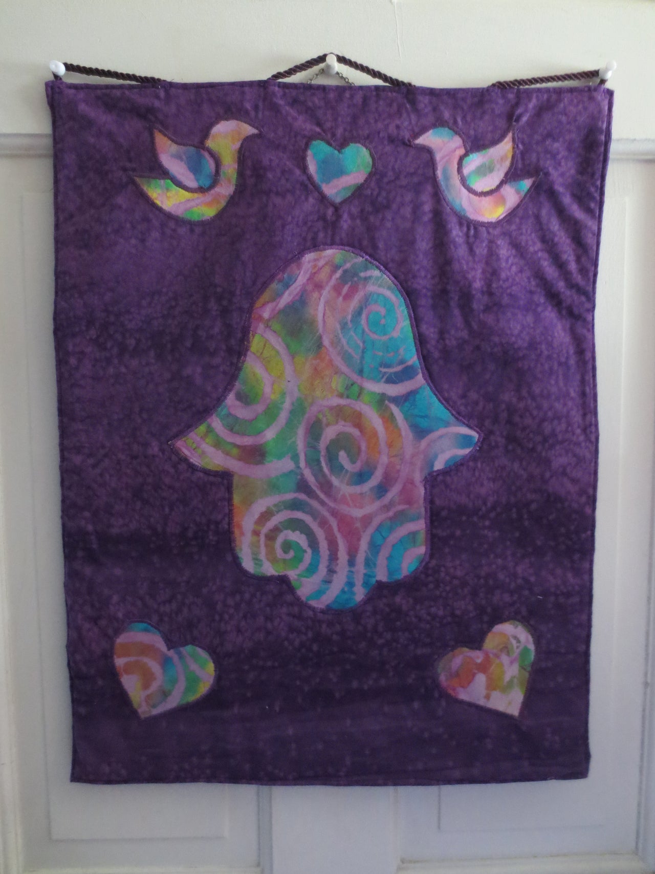 Peace birds Hamsa batik quilted wall hanging