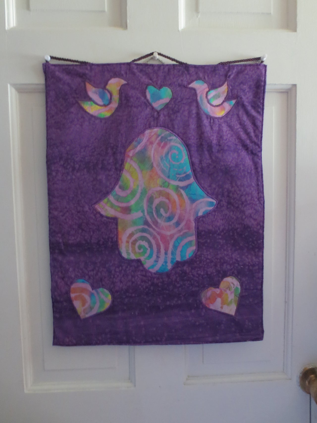 Peace birds Hamsa batik quilted wall hanging