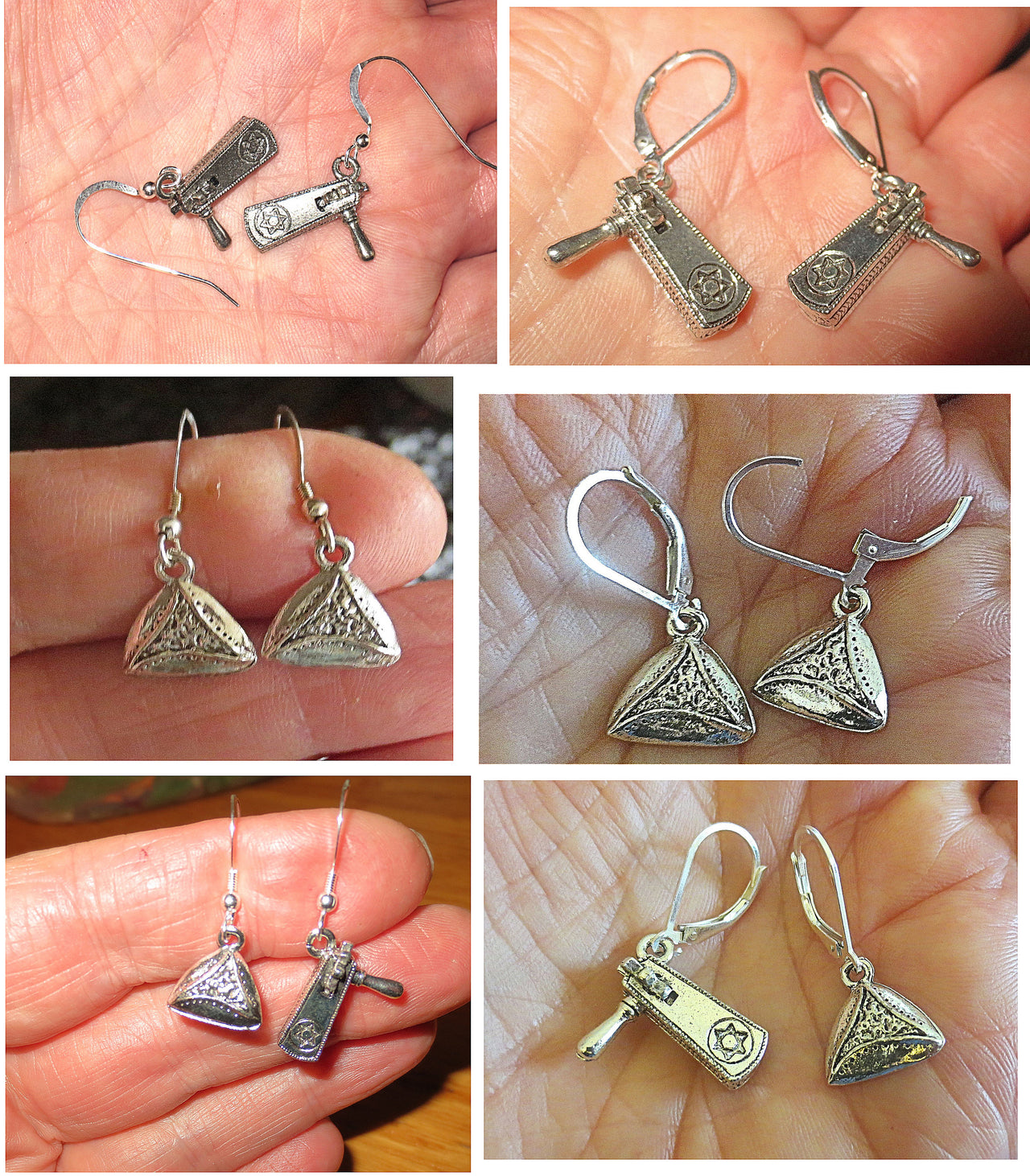 Purim Earrings Groggers, Hamentaschen and Stars of David w/ chi