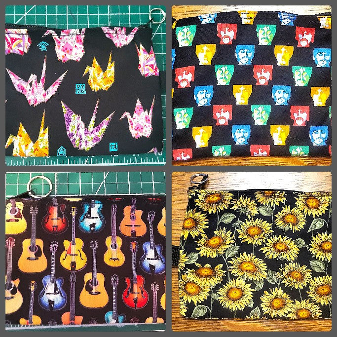 Pretty cloth Zippered pouches in 3 sizes