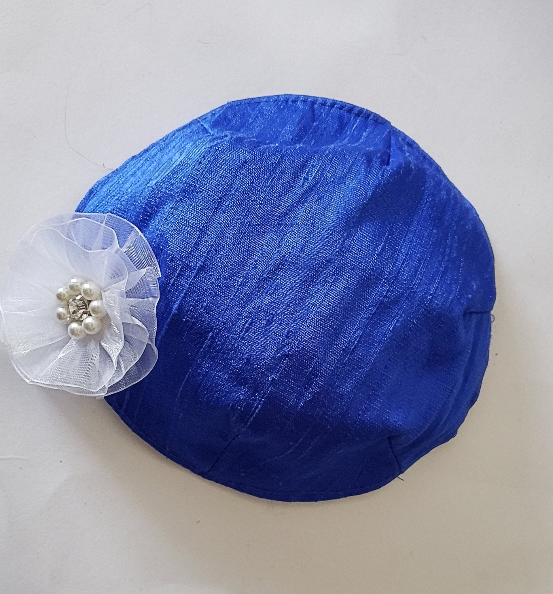 silk small kippah with accent flower pearls rhinestone