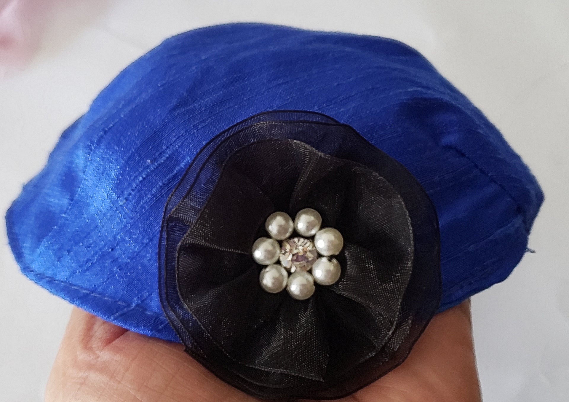 silk small kippah with accent flower pearls rhinestone