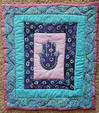 quilted hamsa wall hanging purples turquoise