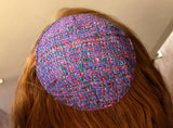 patterned silk small or saucer kippah woven purple turquoise gold pink