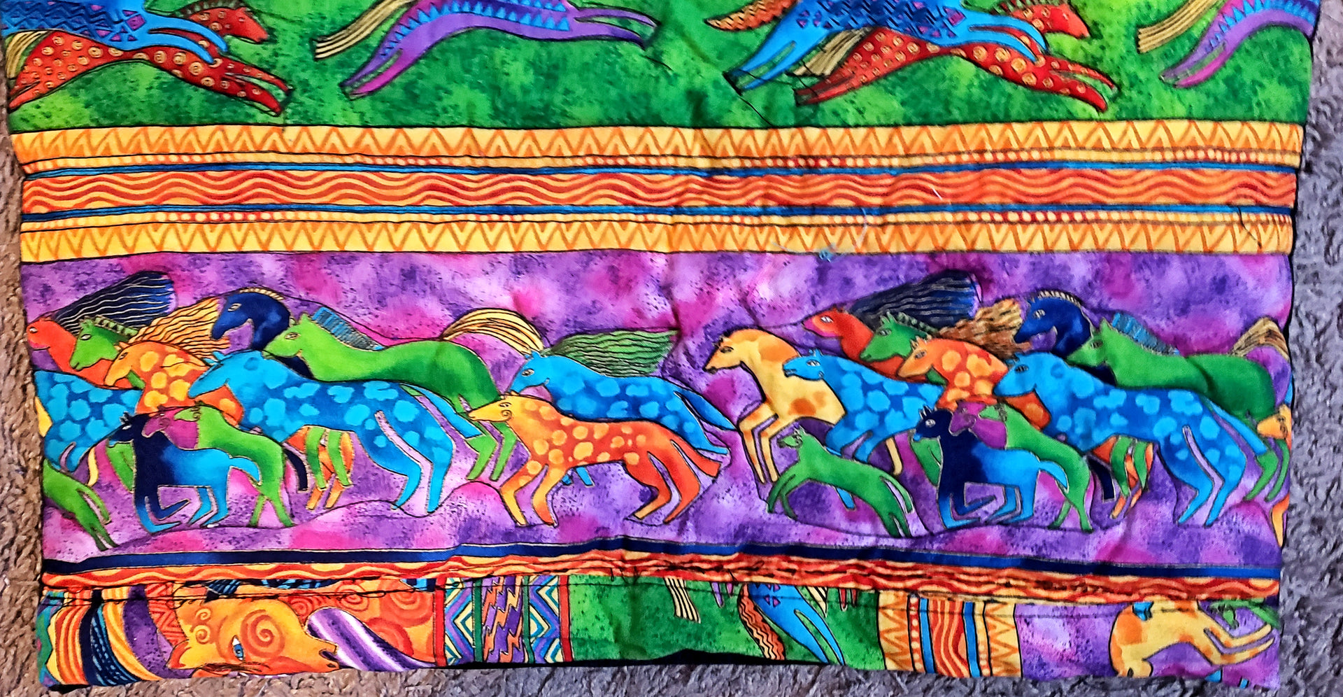 quilted pillow cover with mythical horses
