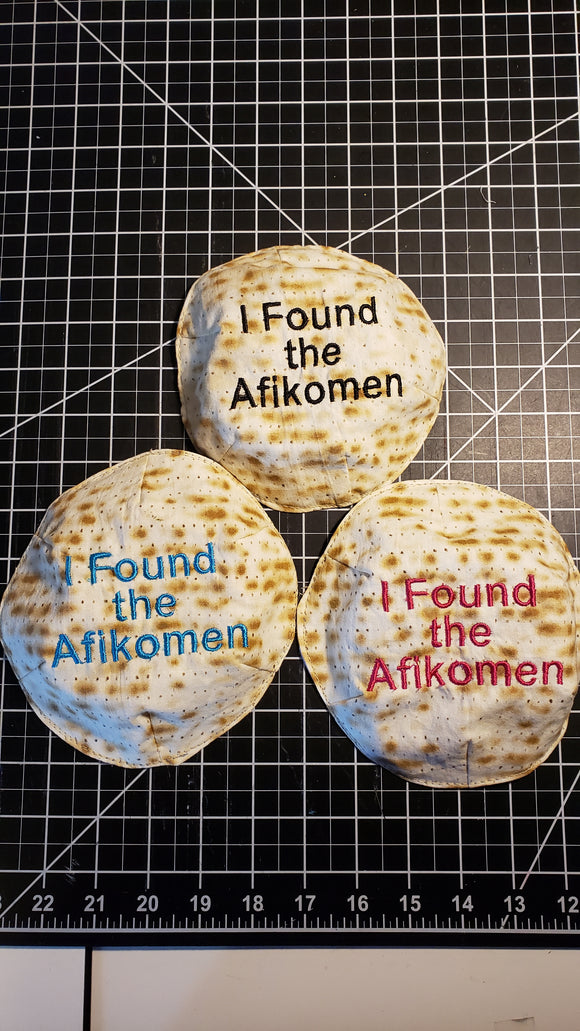 i found the afikomen embroidered small kippah saucer style