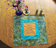 turquoise gold green batik challah cover