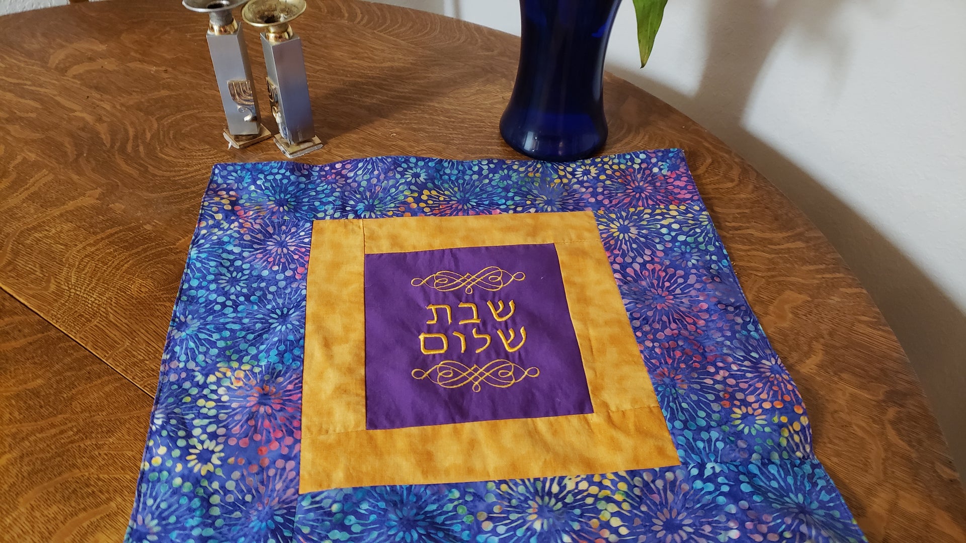 purple gold batiks challah cover