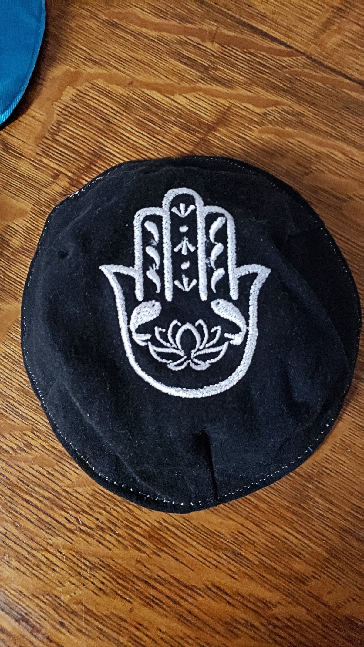 hamsa lotus flower fish embroidered kippah black / white