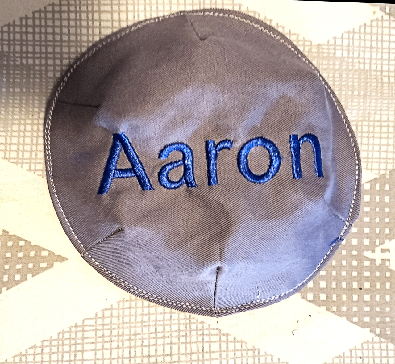 english initials, name or saying embroidered small kippah