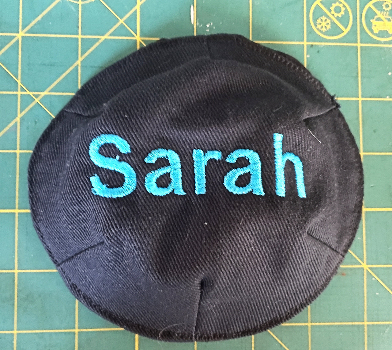 english initials, name or saying embroidered small kippah