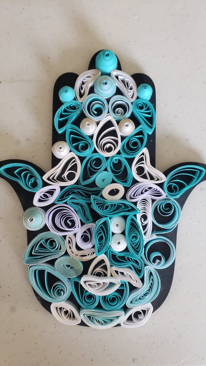 turquoise quilled hamsa wall art