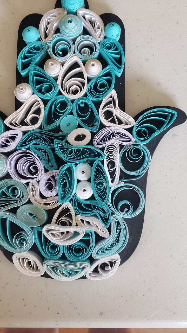 turquoise quilled hamsa wall art