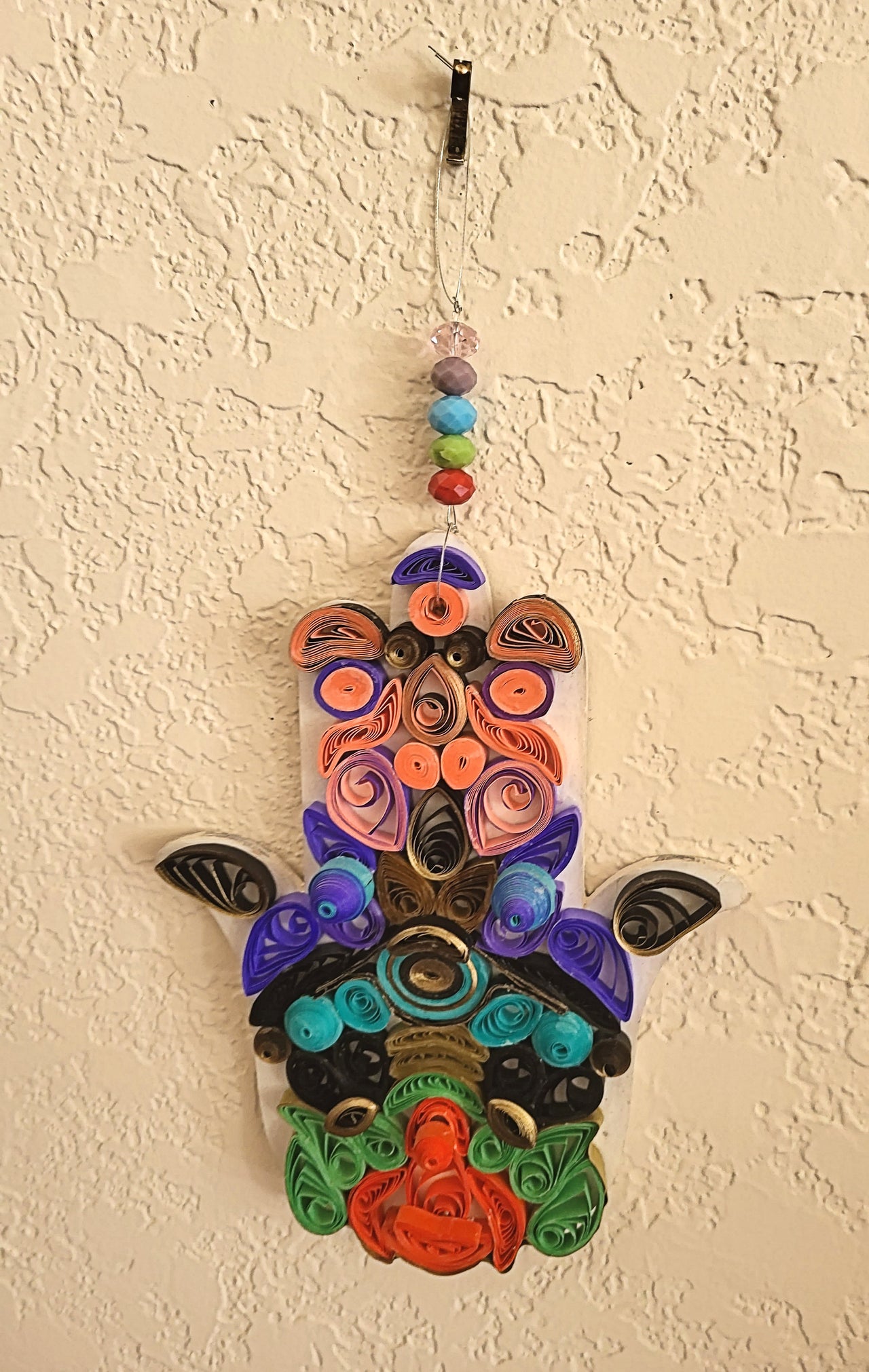 multicolored quilled hamsa wall art evil eye