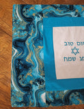 Turquoise Yom Tov embroidered Challah cover gorgeous geode design