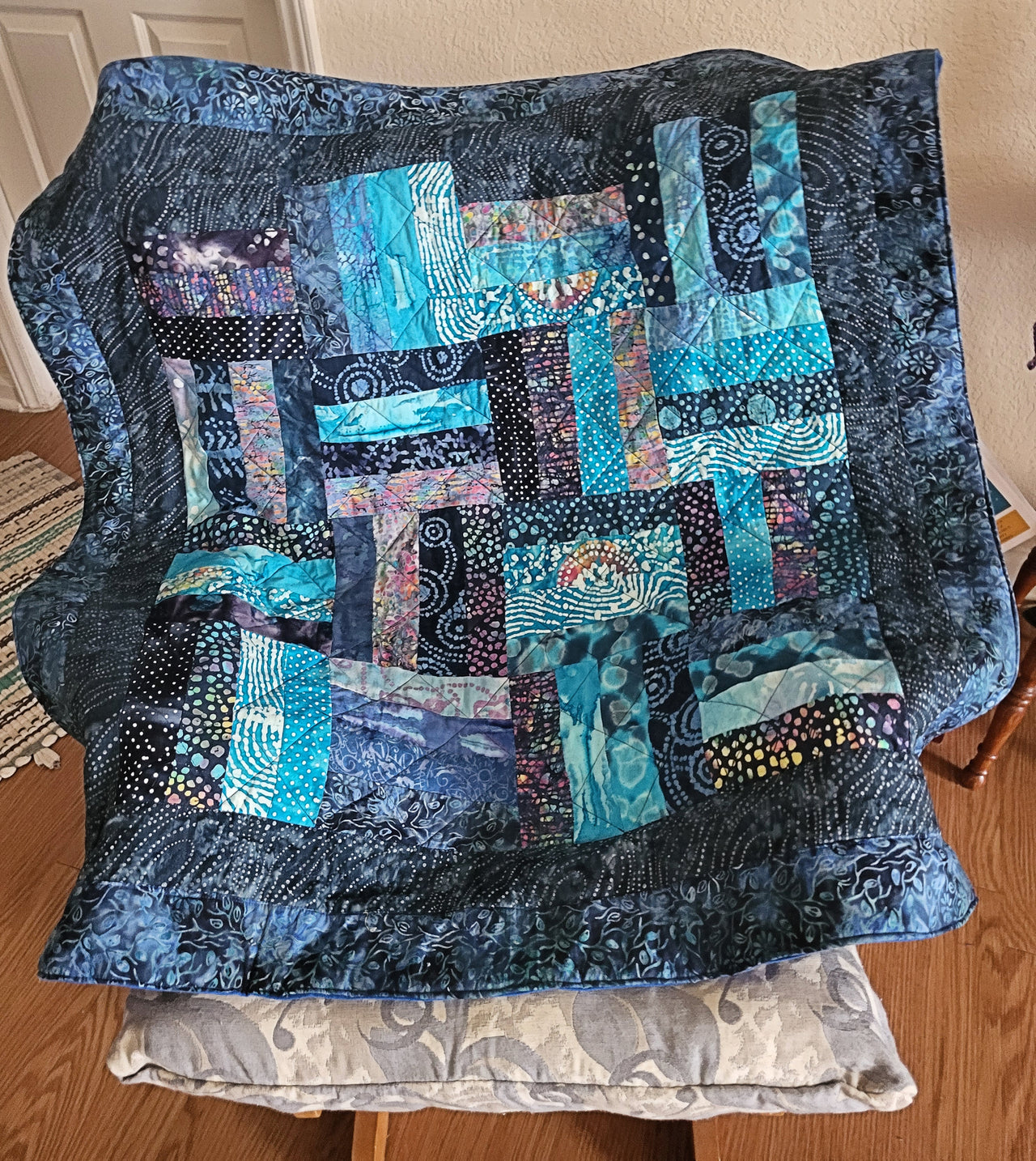 Variety of blues batiks quilt
