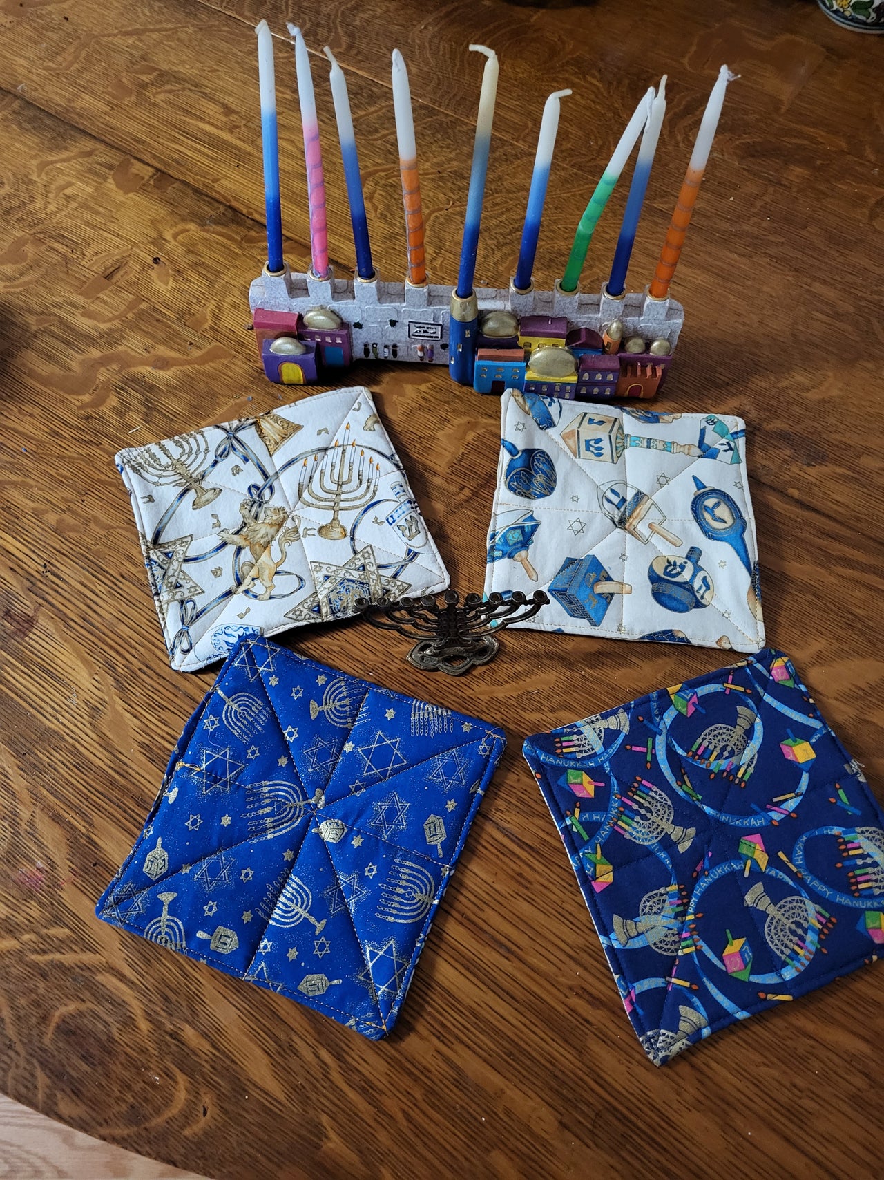 Judaica Mug Rugs insulated mini mats 6" x 6" choice of pattern Jewish Holidays