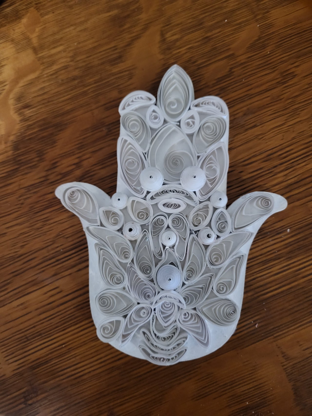 Hamsa white one of a kind art quilling