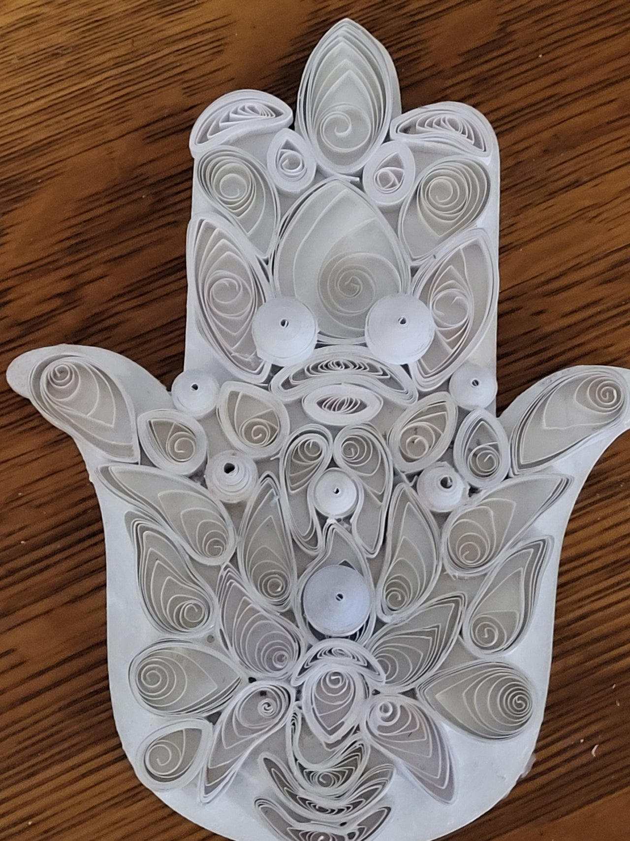 Hamsa white one of a kind art quilling