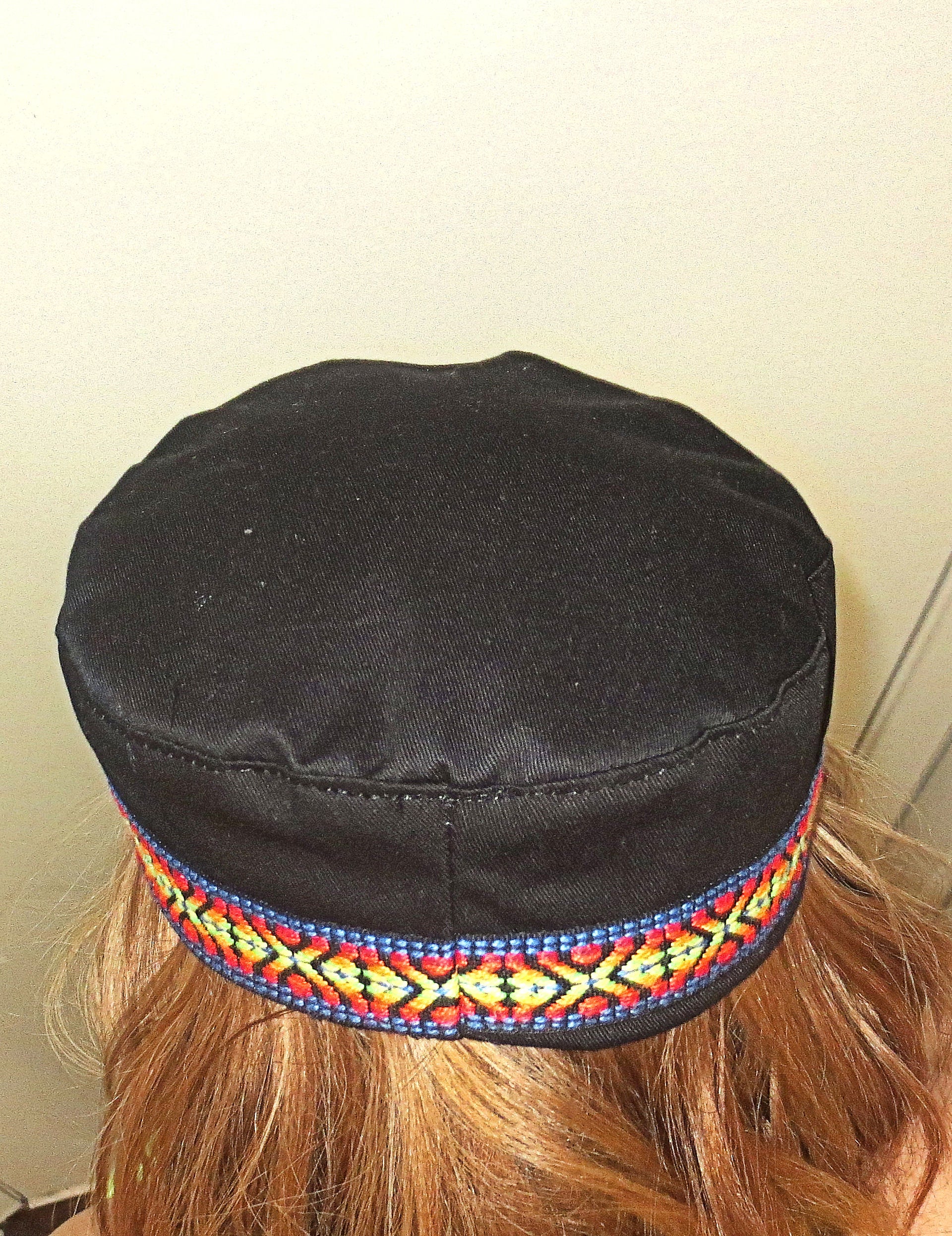 bucharian kippah with tapestry trim sephardic hat style yarmulke