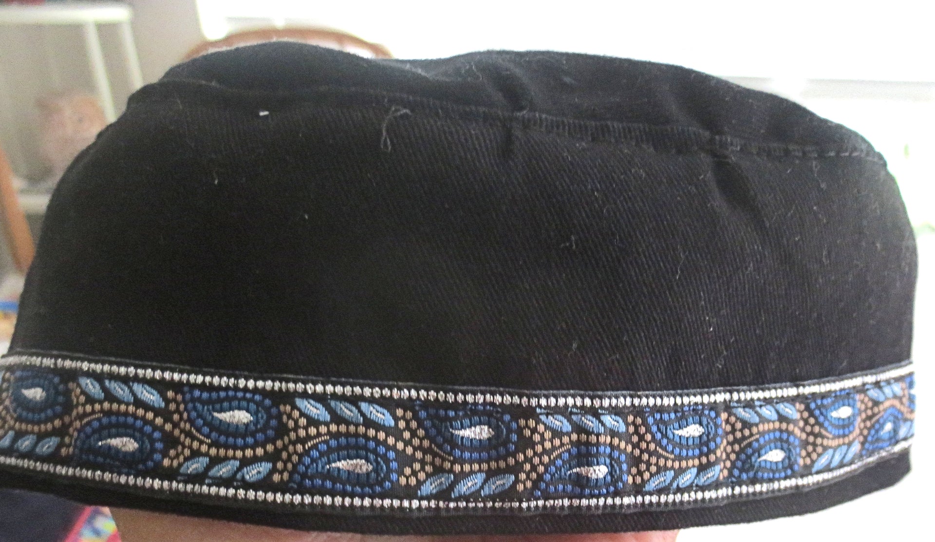 bucharian kippah with tapestry trim sephardic hat style yarmulke