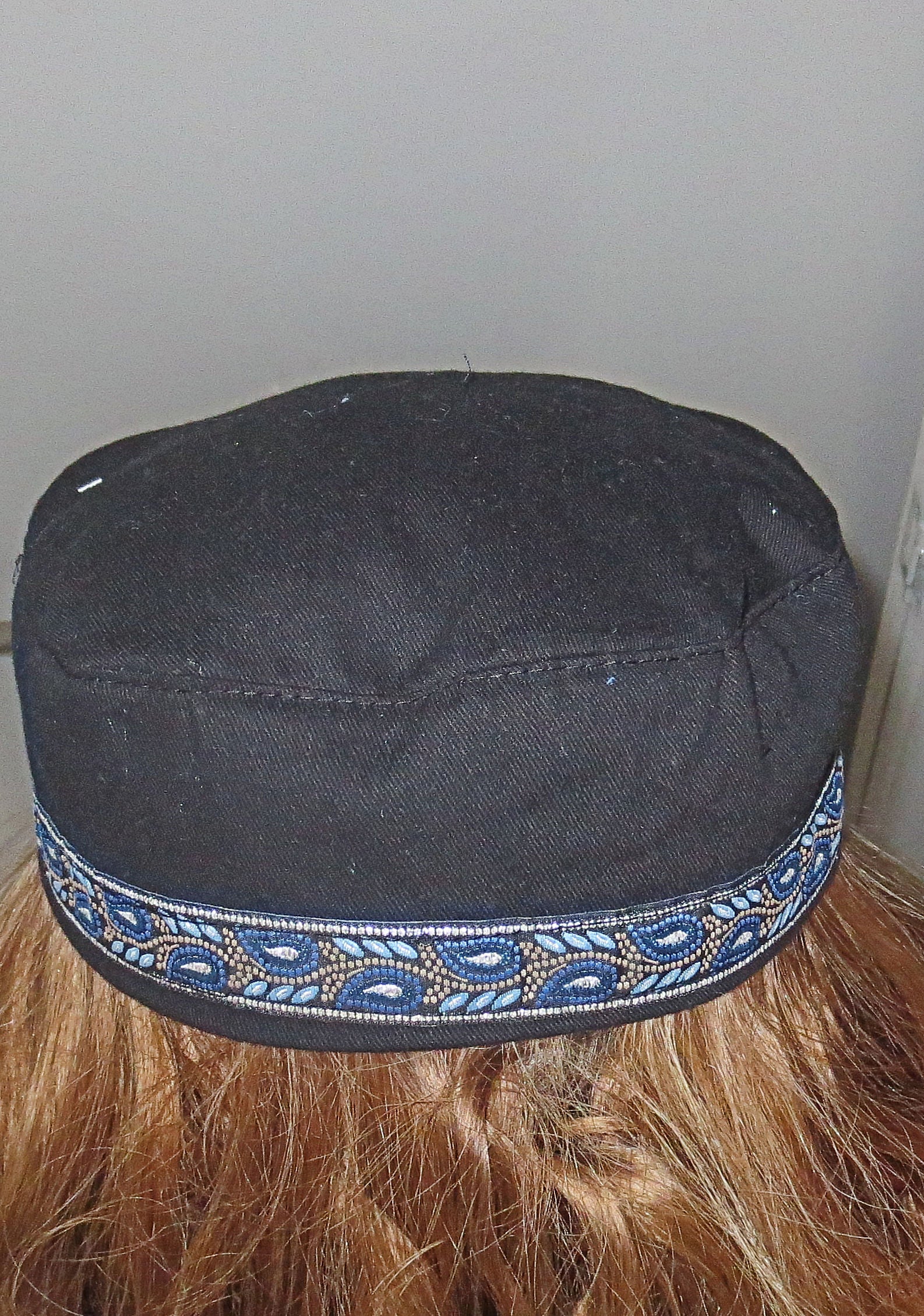 bucharian kippah with tapestry trim sephardic hat style yarmulke