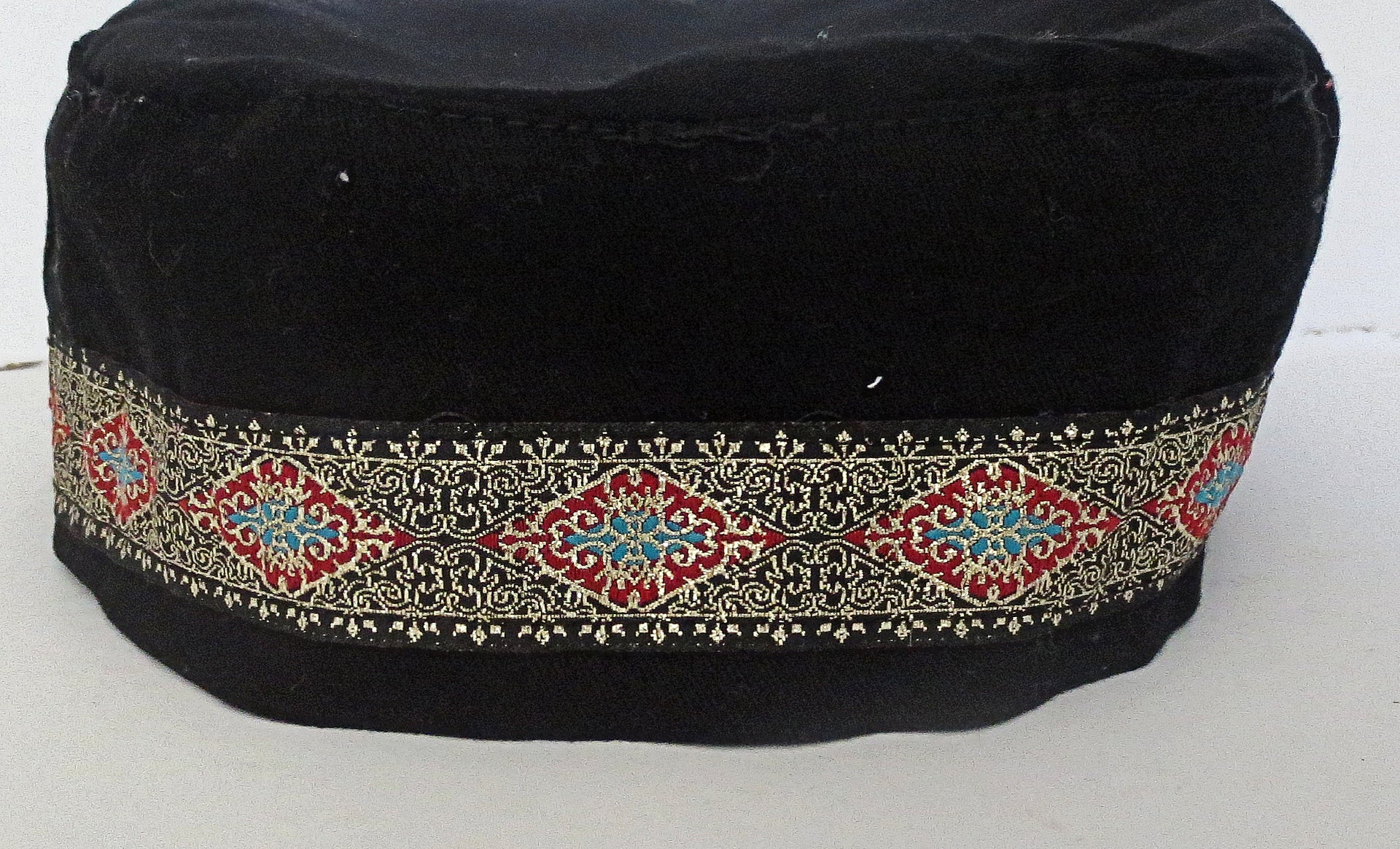 bucharian kippah with tapestry trim sephardic hat style yarmulke