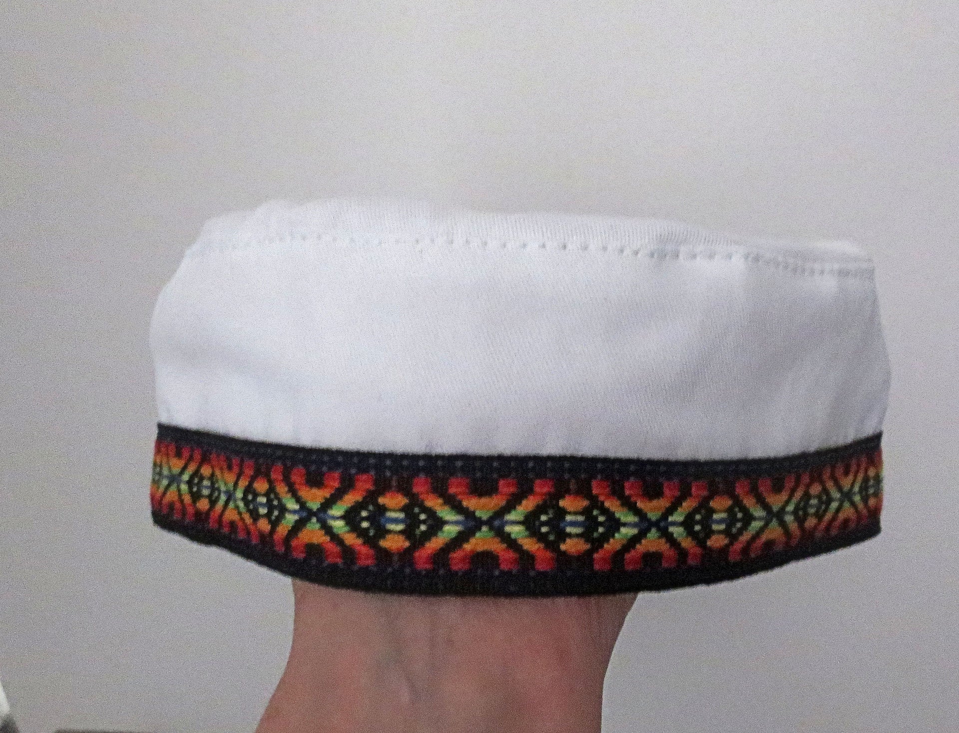 bucharian kippah with tapestry trim sephardic hat style yarmulke