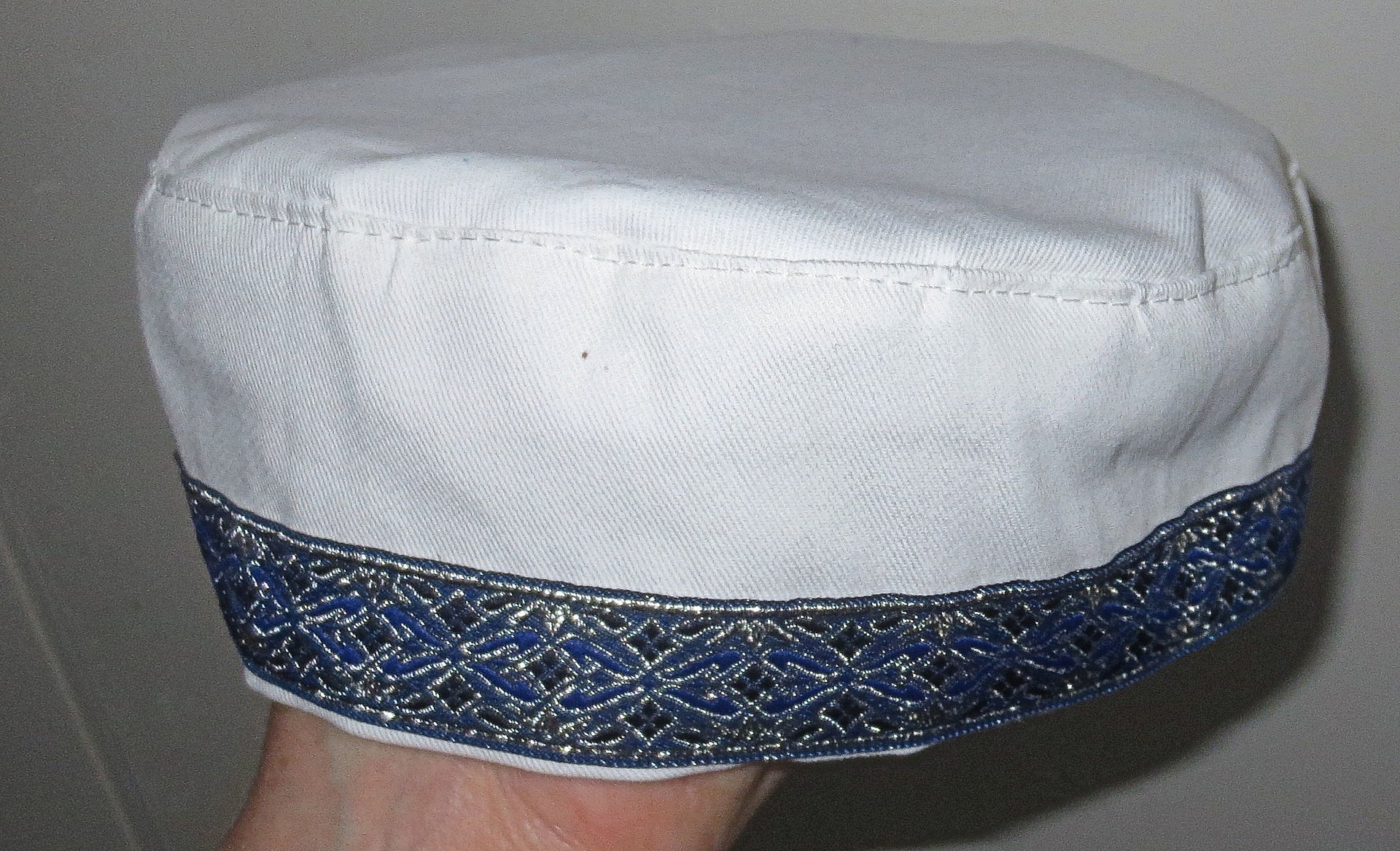 bucharian kippah with tapestry trim sephardic hat style yarmulke