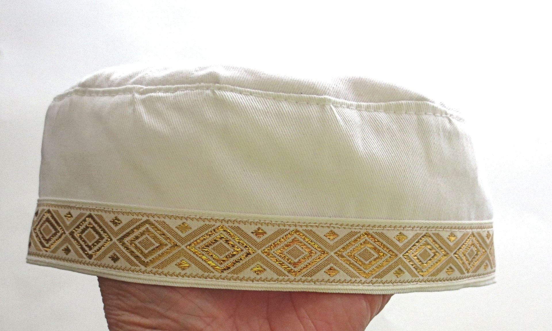 bucharian kippah with tapestry trim sephardic hat style yarmulke