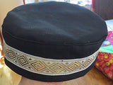 bucharian kippah with tapestry trim sephardic hat style yarmulke 22" / white gold diamonds / black