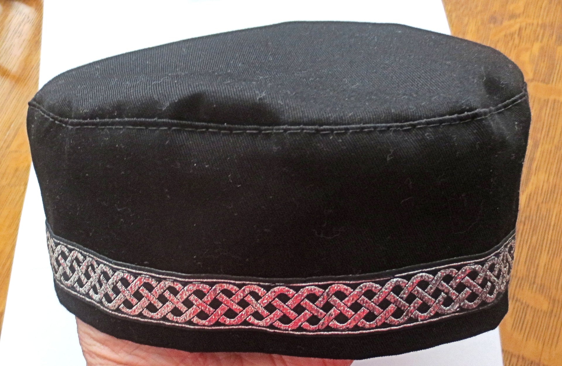 bucharian kippah with tapestry trim sephardic hat style yarmulke