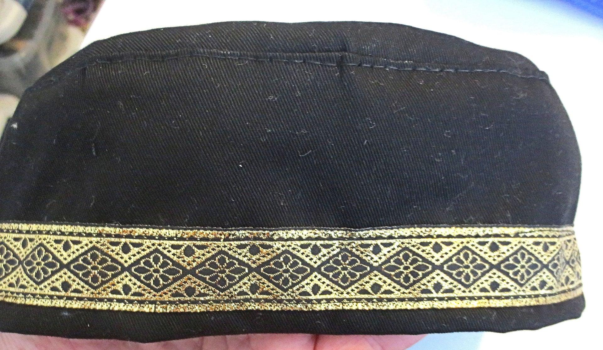 bucharian kippah with tapestry trim sephardic hat style yarmulke