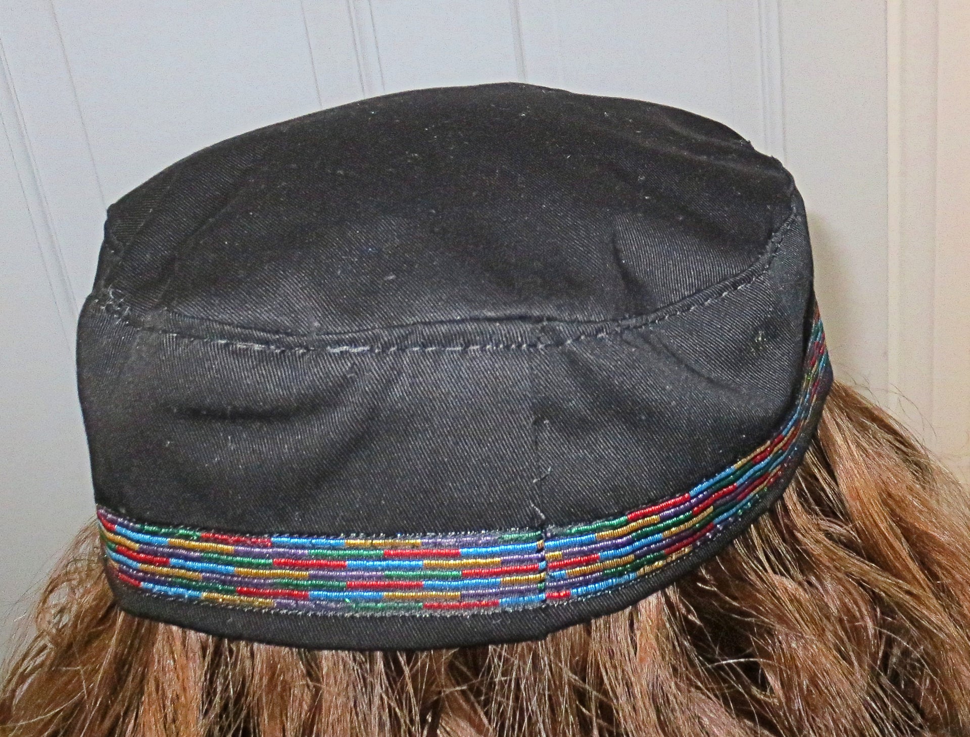 bucharian kippah with tapestry trim sephardic hat style yarmulke