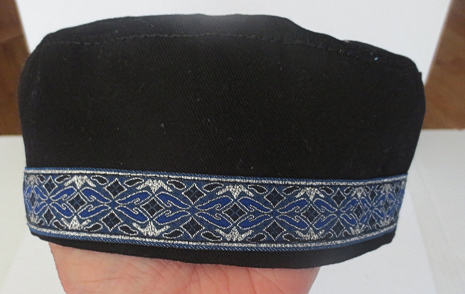 bucharian kippah with tapestry trim sephardic hat style yarmulke