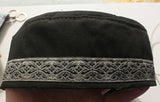 bucharian kippah with tapestry trim sephardic hat style yarmulke 22" / gold geometric weave / black