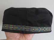 bucharian kippah with tapestry trim sephardic hat style yarmulke