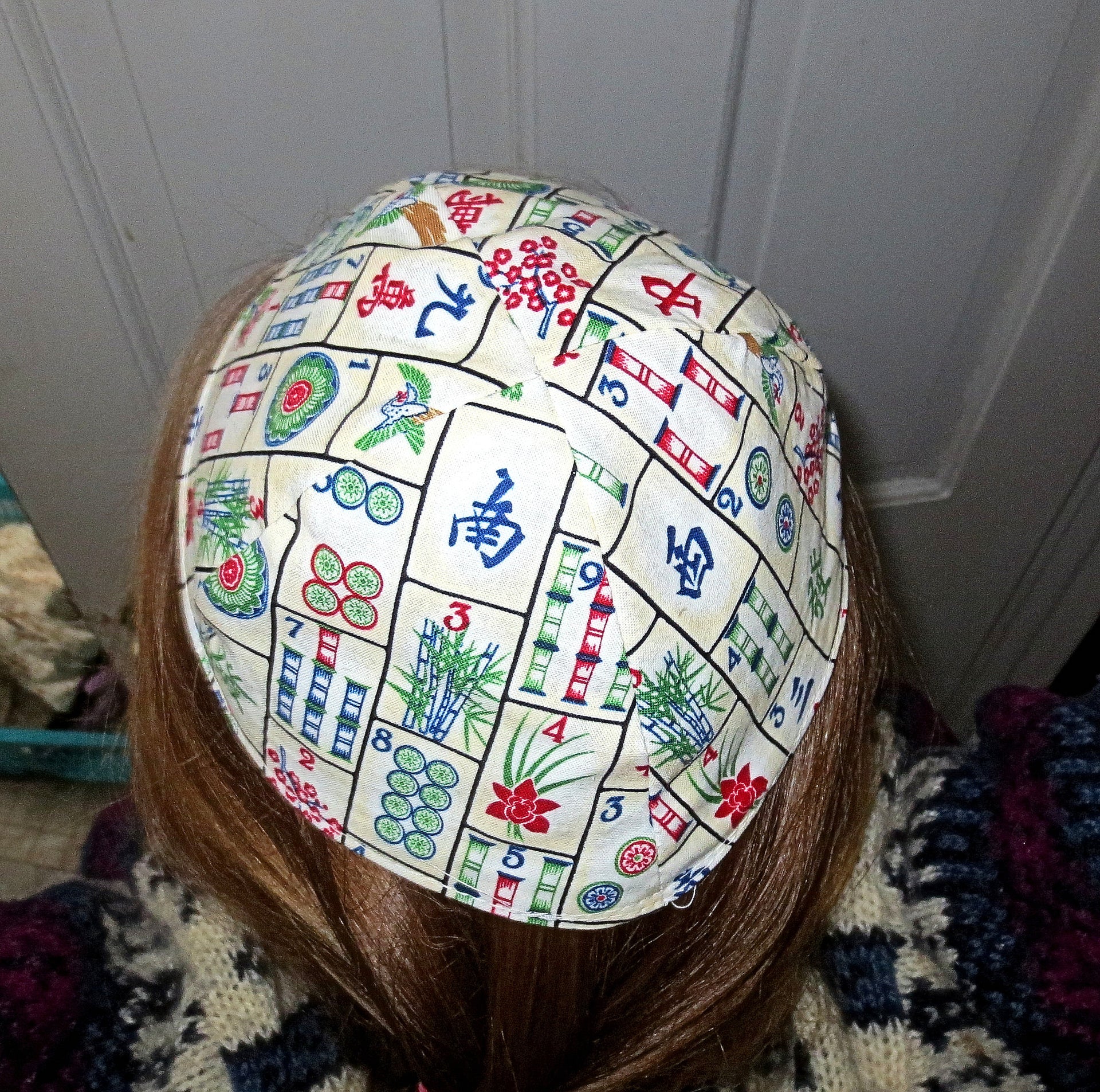 judaica kippah or yarmulke mahjong blue red tiles