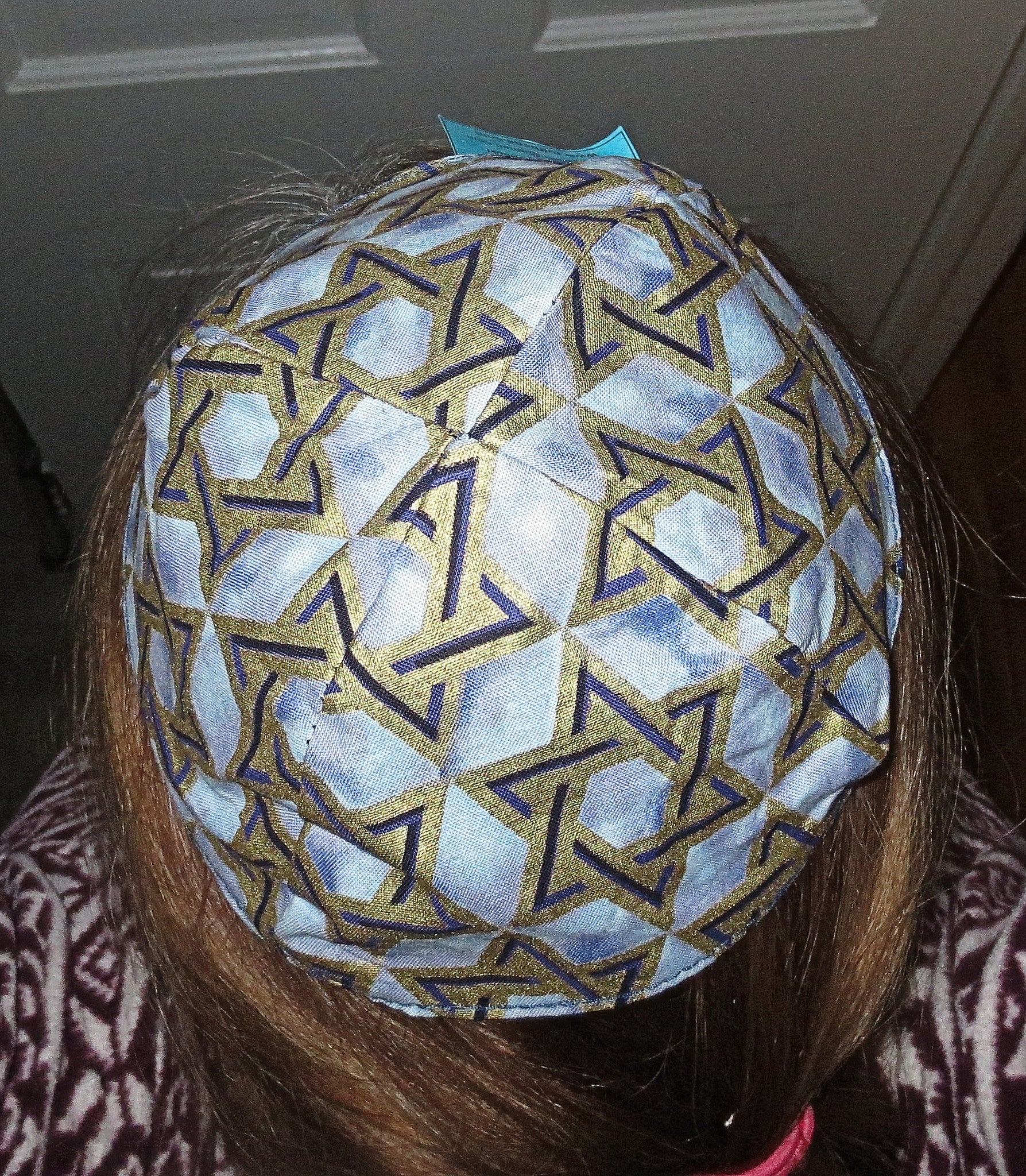 judaica kippah or yarmulke golden blue mogen david